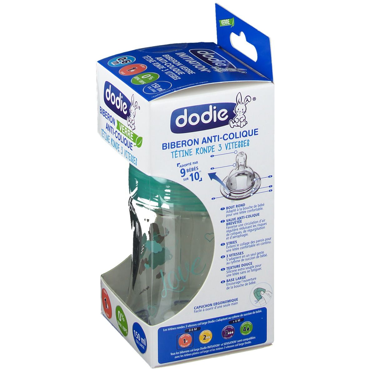 Dodie Zuigfles van Glas Initiation+ Groene Vogels