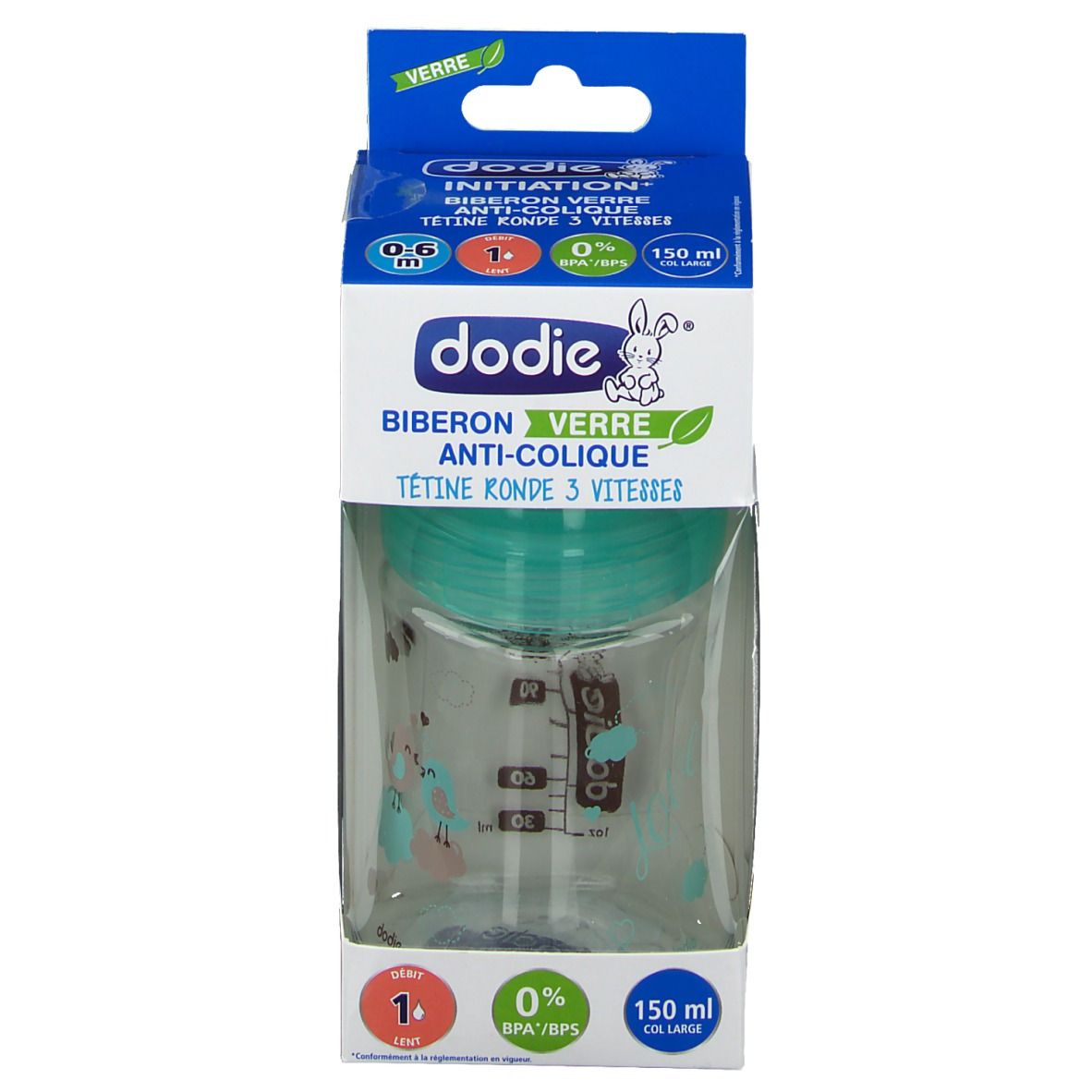 Dodie Zuigfles van Glas Initiation+ Groene Vogels
