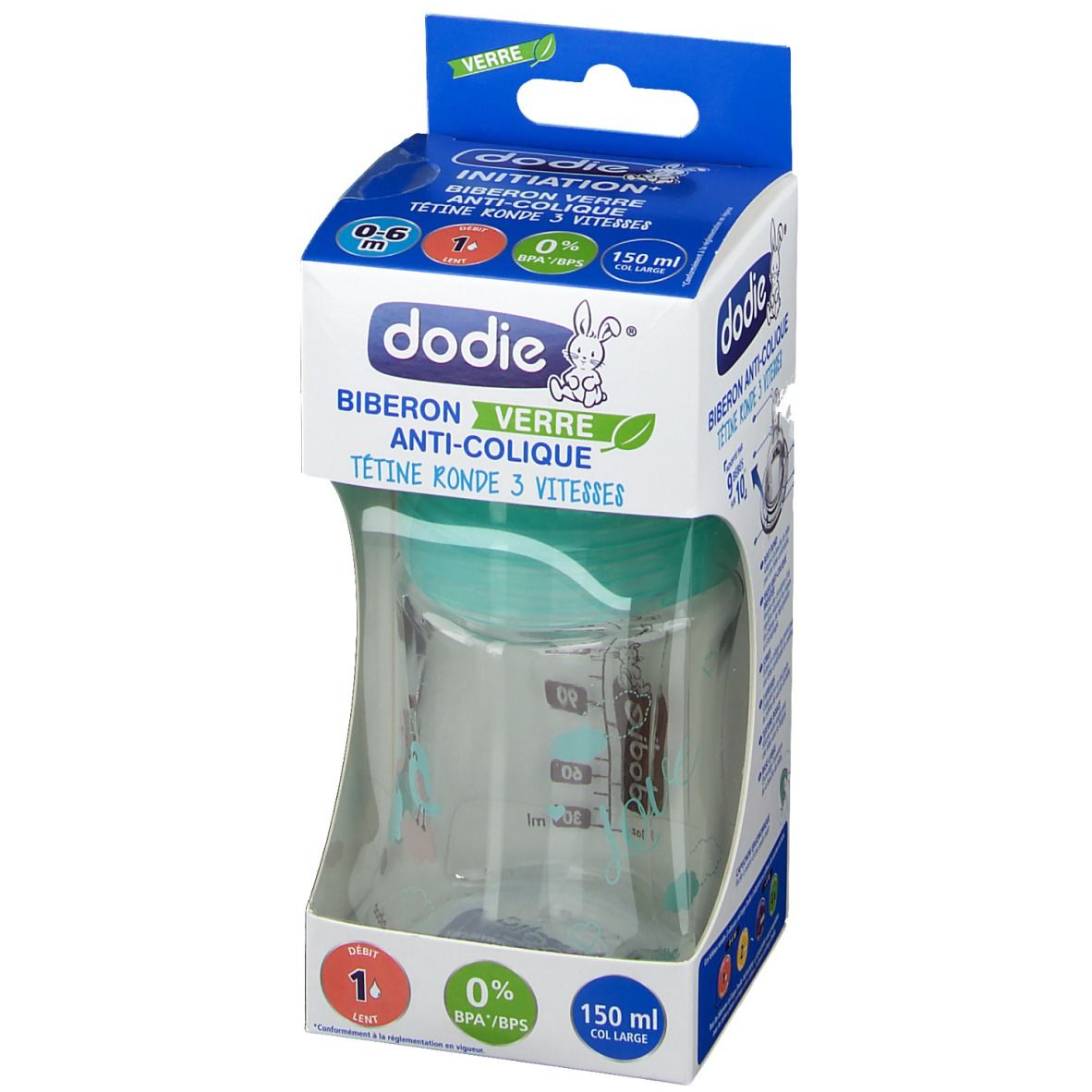 Dodie Zuigfles van Glas Initiation+ Groene Vogels