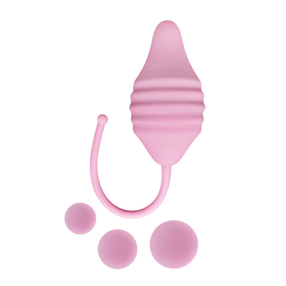 Femintimate Pelvix product. Roze. Product en ballen afgebeeld. Tekst: FEMINTIMATE.