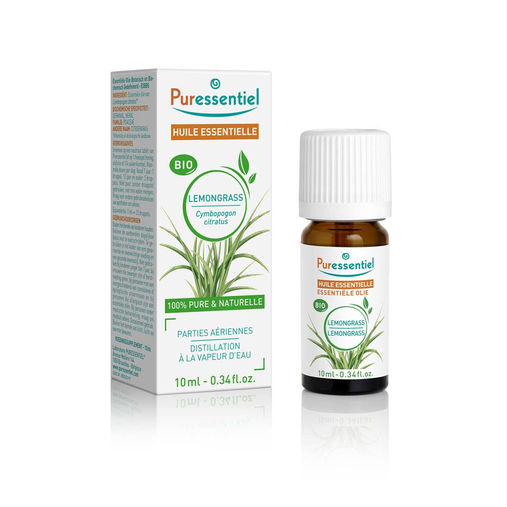Emballage et flacon. Emballage et flacon avec "Puressentiel Lemongrass BIO".