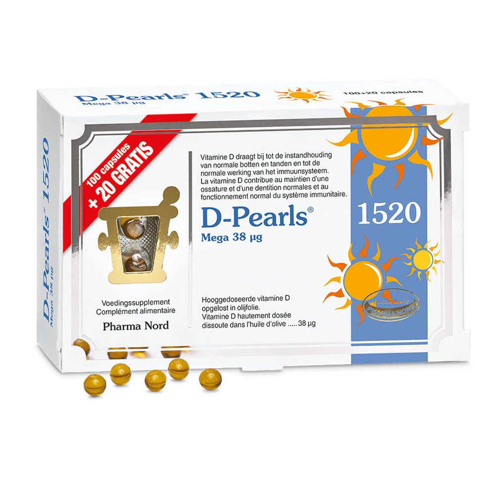 Pharma Nord D-Pearls 1520 100 + 20 capsules GRATUITES | vitamine D | Immunité + Os & dents