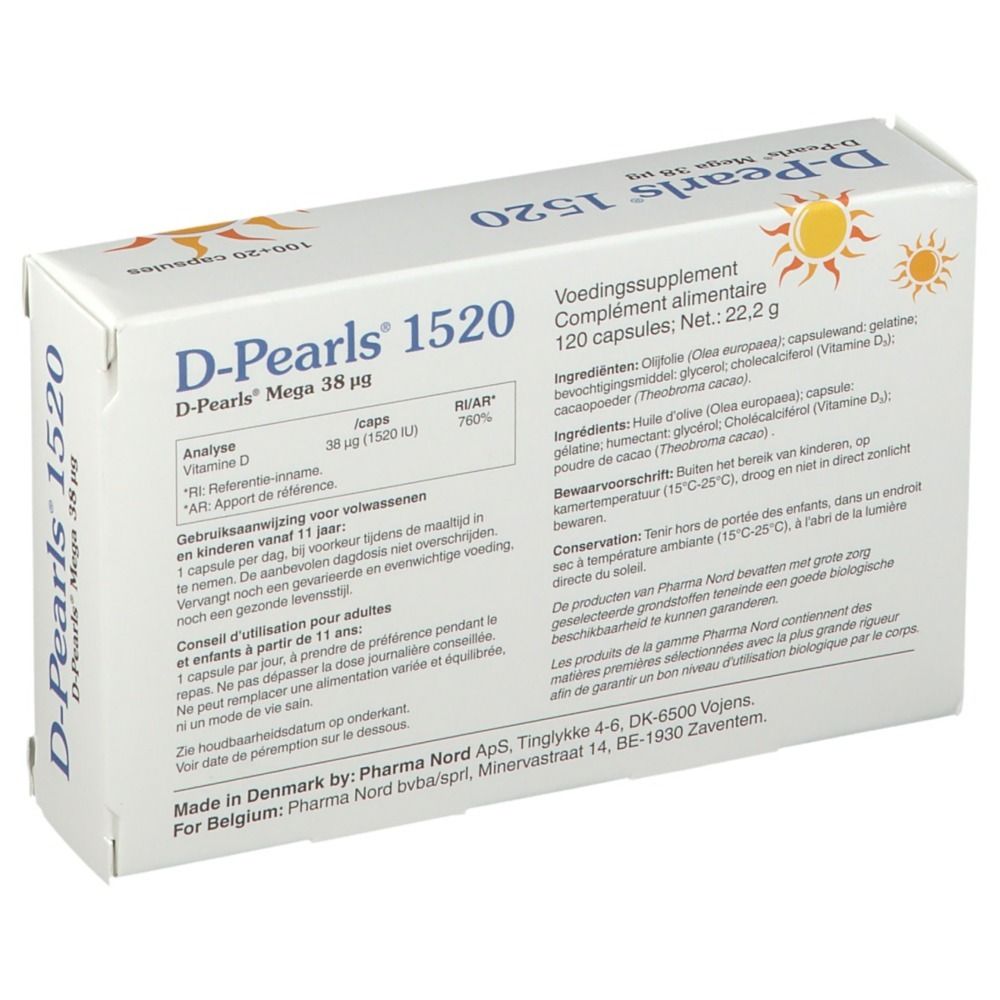 Pharma Nord D-Pearls 1520 100 + 20 capsules GRATUITES | vitamine D | Immunité + Os & dents