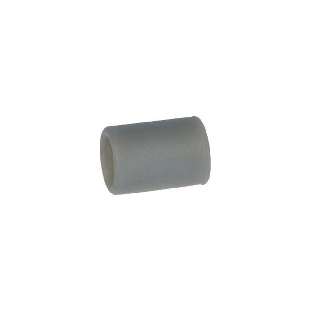 Coussin cylindrique gris. Fond clair et neutre.