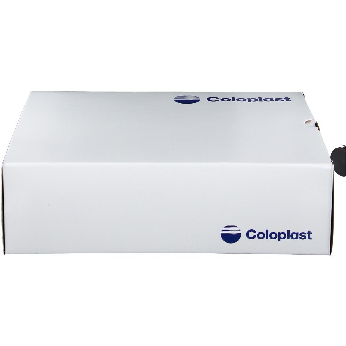 Witte rechthoekige verpakking met het Coloplast-logo.
