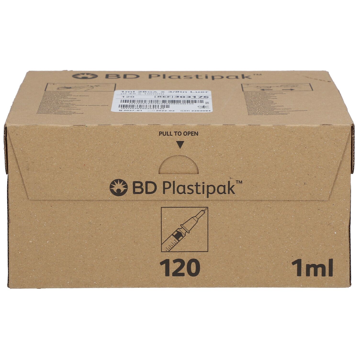 BD Plastipak Seringue + Aiguille Tuberculine 1 ml 26g3/8 303176