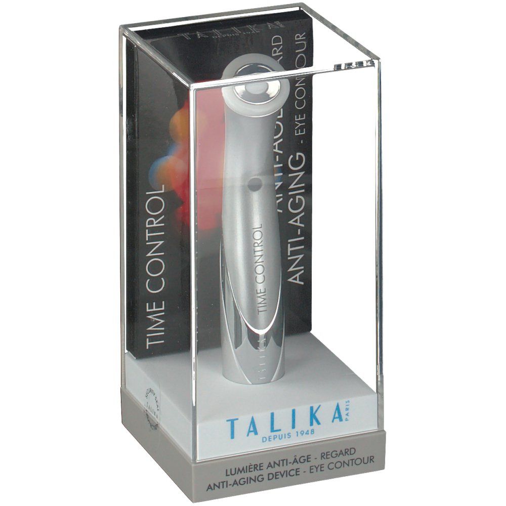 Appareil argenté dans un boîtier transparent. Inscriptions : TIME CONTROL, ANTI-AGING, TALIKA. Avec emballage.