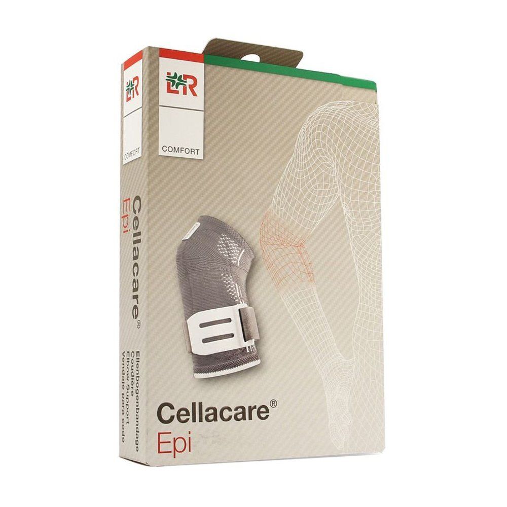 Verpakking met Cellacare Epi. Brace afgebeeld. Witgroene doos met productafbeelding en tekst.