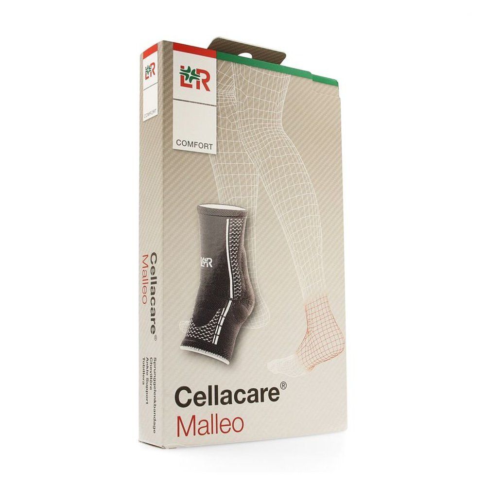 Emballage Cellacare Malleo. Attelle illustrée. Logo, nom du produit, label Comfort.