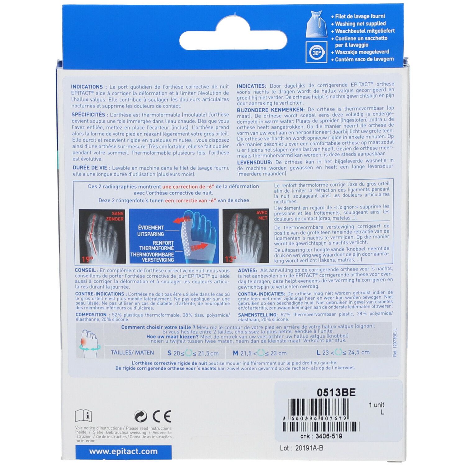 Epitact® Orthèse Corrective Rigide de Nuit Hallux Valgus « Oignon » Large