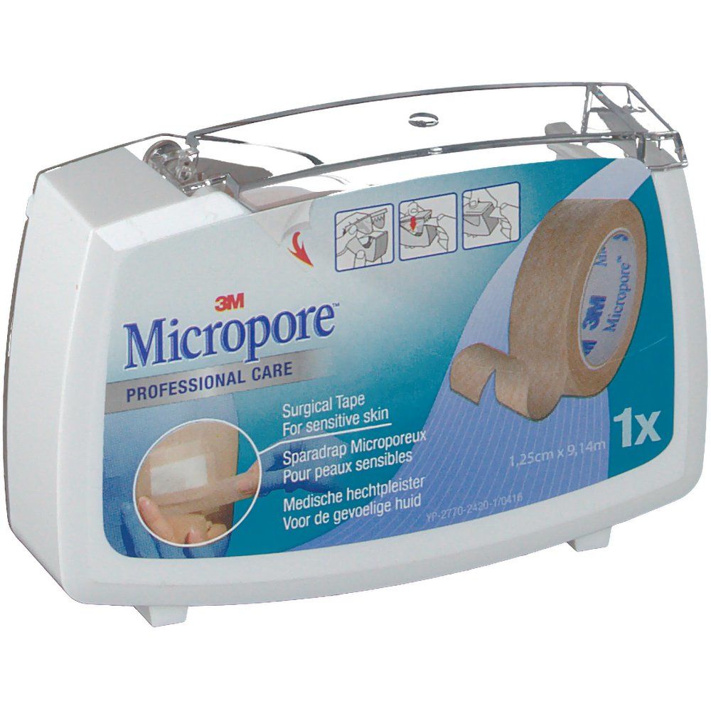 3M Micropore Surgical Tape Dispenser Couleur Chair 1,25cm x 9.1m