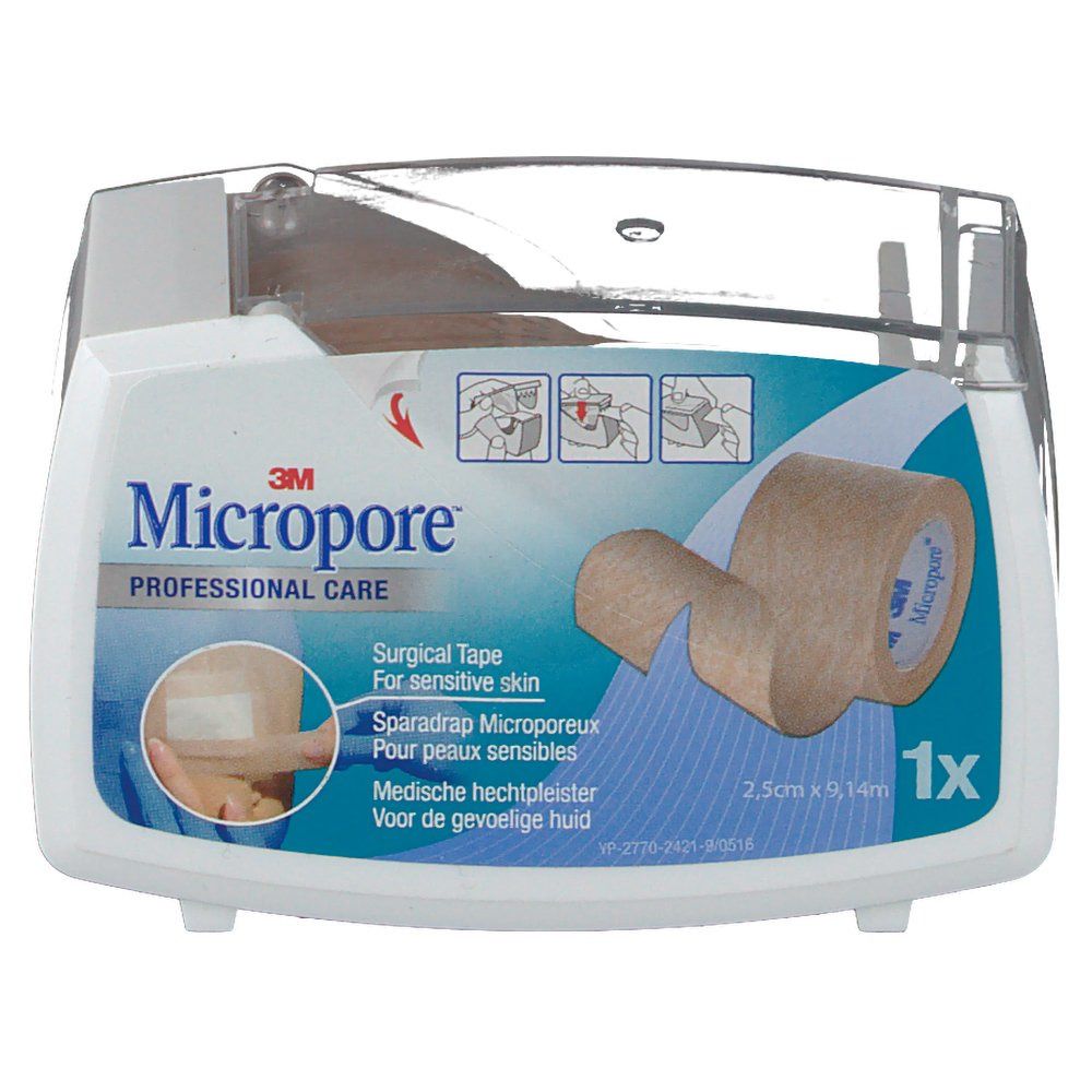 3M Micropore Surgical Tape Dispenser Couleur Chair 2.5cm x 9.1m