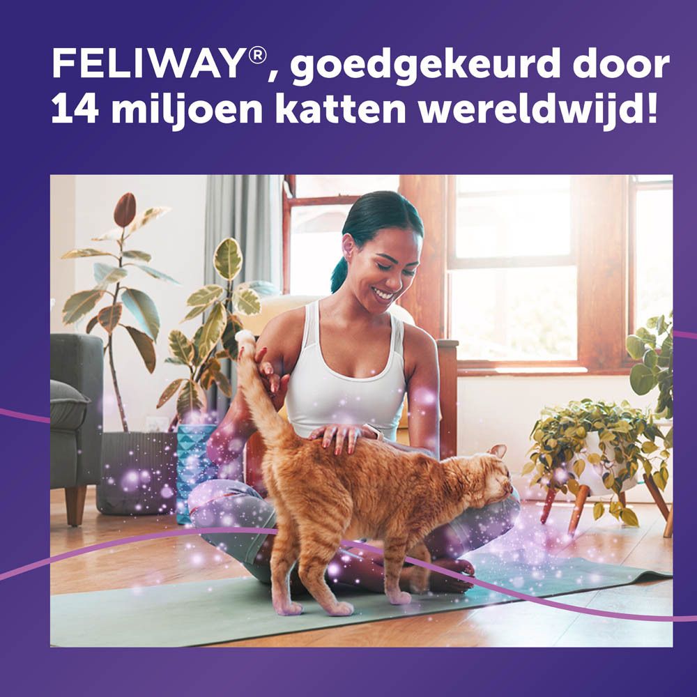 FELIWAY Classic Spray. Vrouw met kat. Tekst: Meer dan 14 miljoen katten.