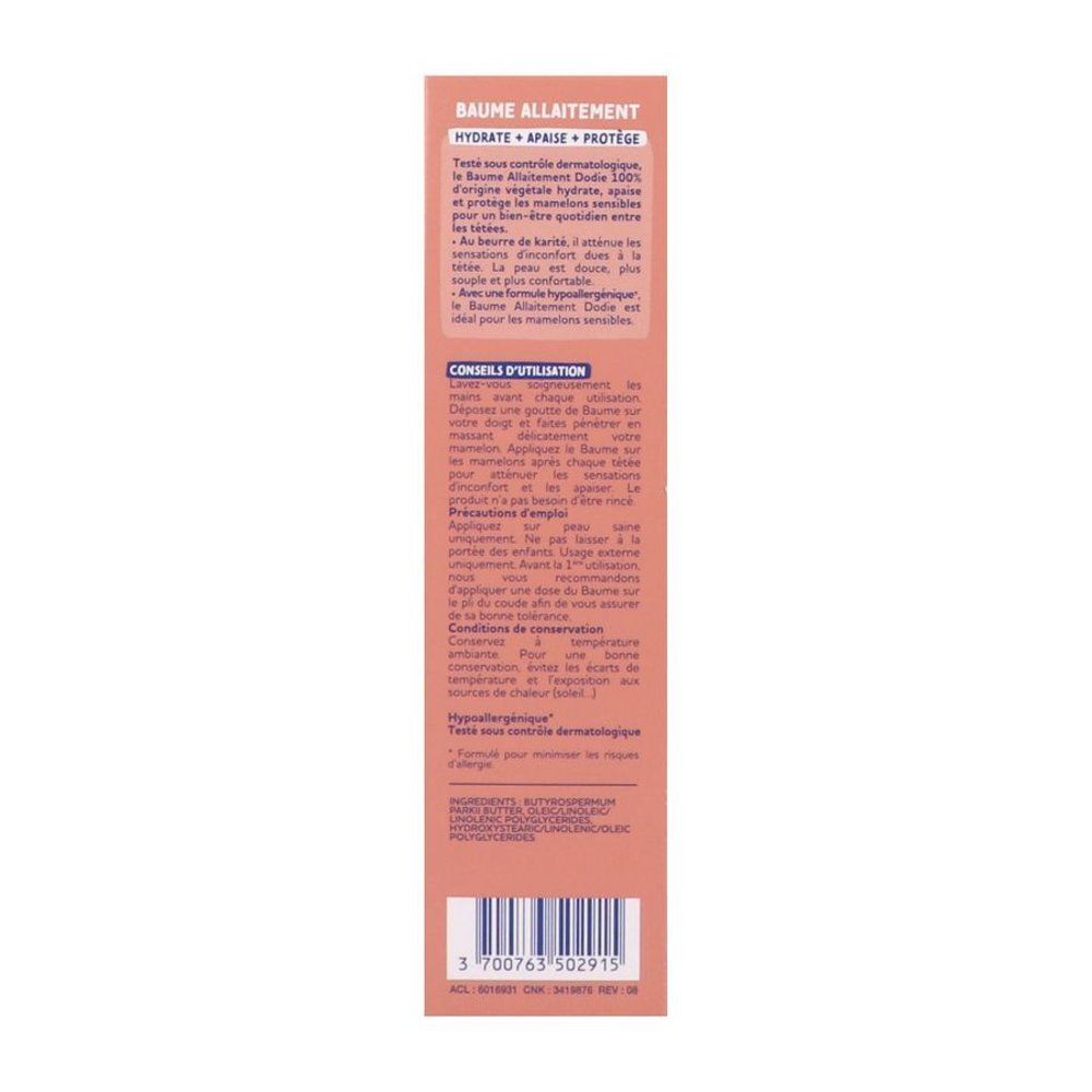 Emballage de baume d'allaitement avec instructions d'utilisation et ingrédients.