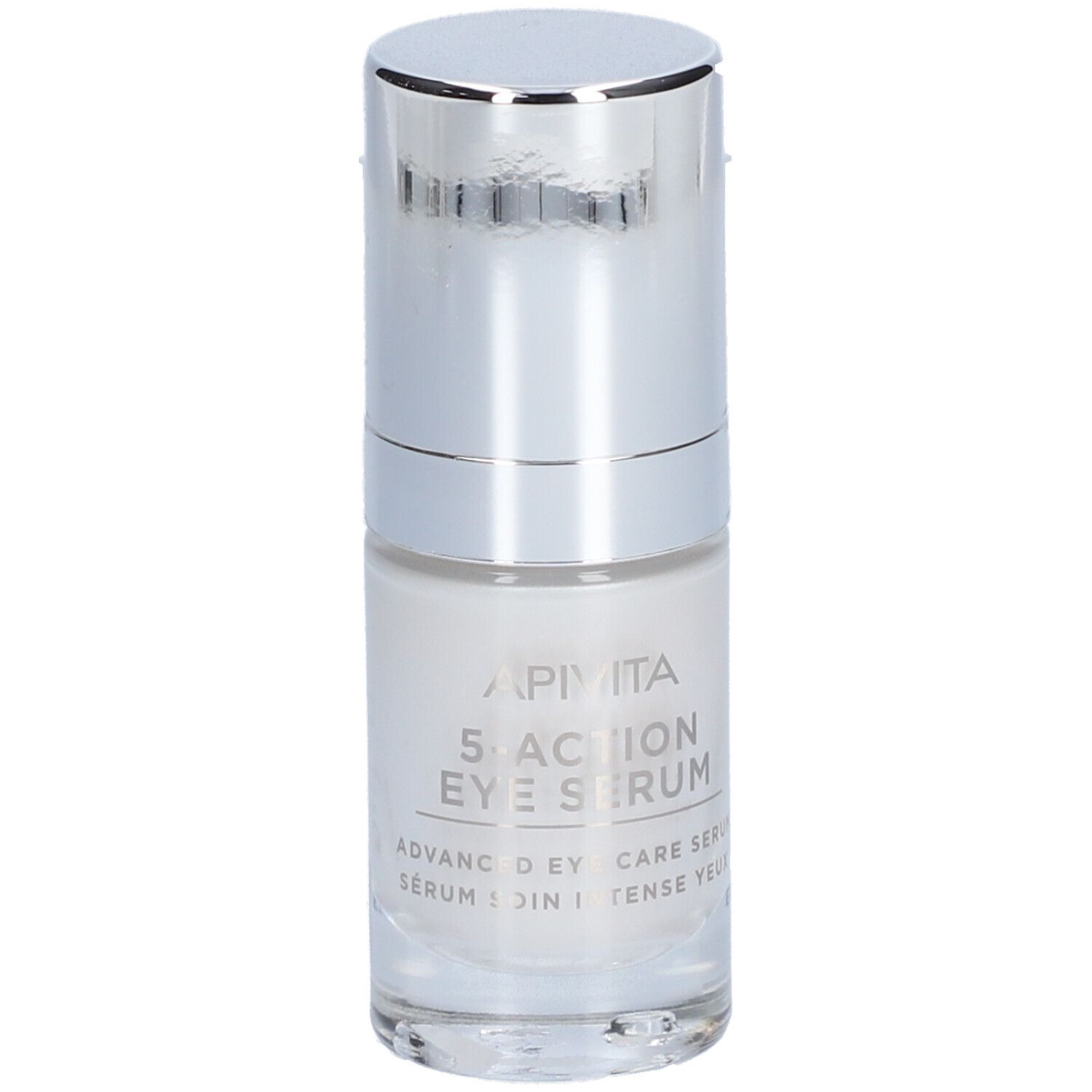 Sérum contour des yeux Apivita 5 Action dans un flacon en verre avec pompe.
