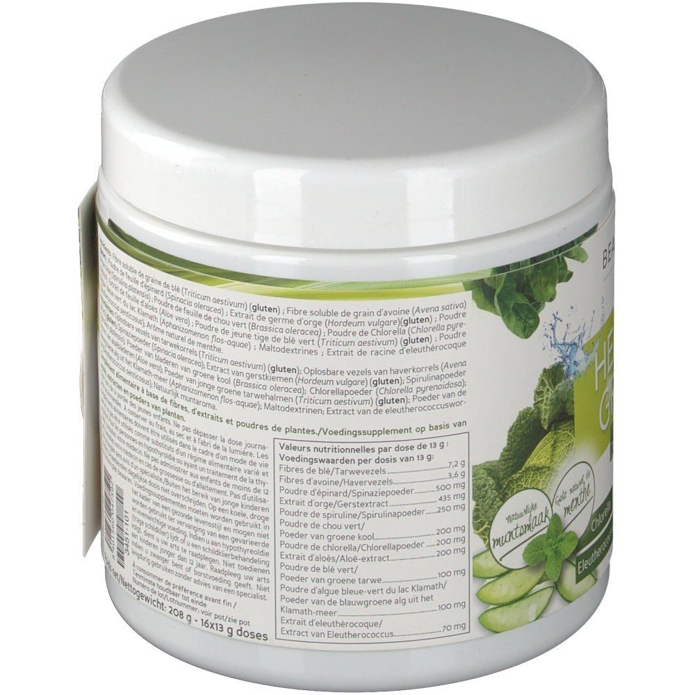 Vue oblique du pot blanc. Étiquette avec informations nutritionnelles et ingrédients. Marque "Biocyte" visible.