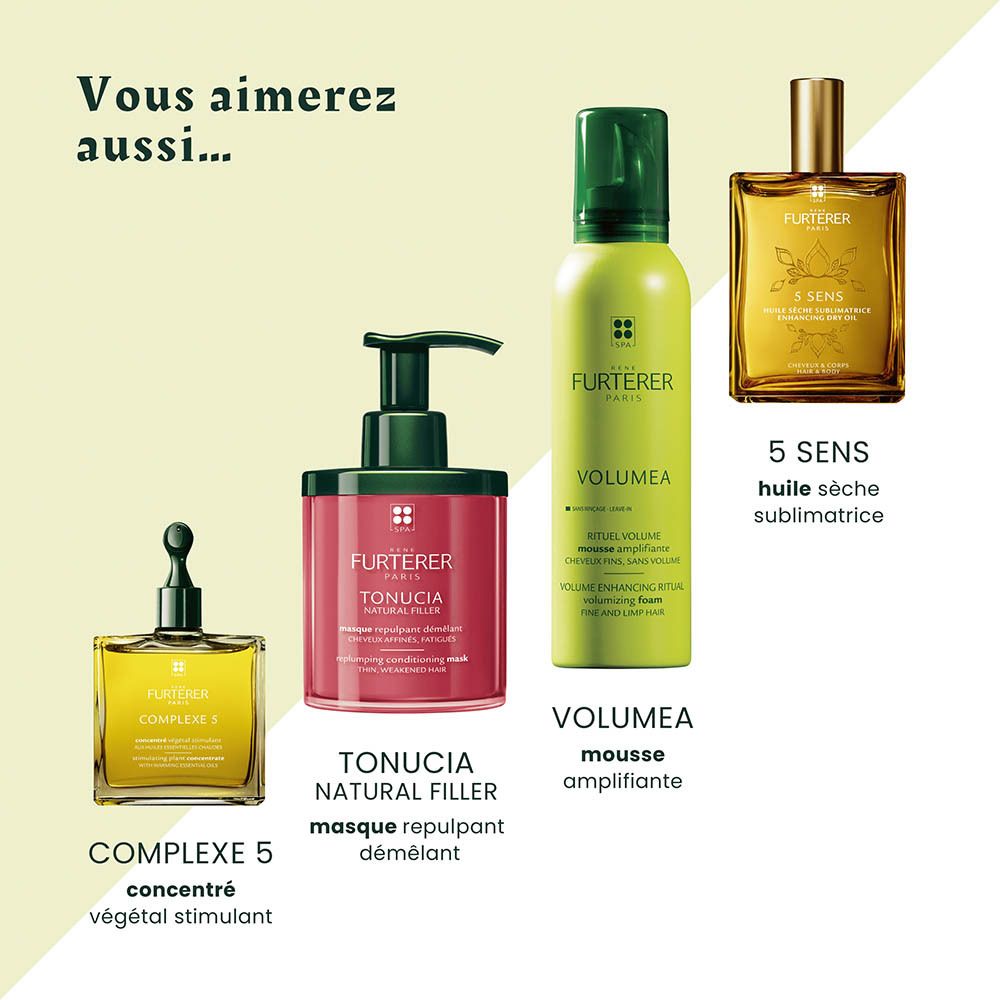 Produits capillaires René Furterer : Complex 5, Tonucia, Volumea, 5 Sens.