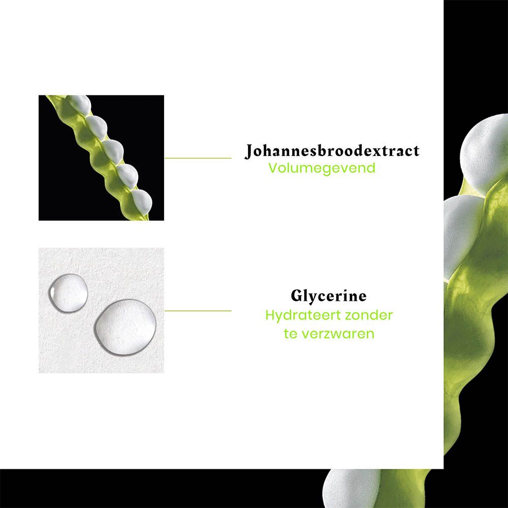 Ingrediënten: Johannesbrood extract voor volume, glycerine voor hydratatie.