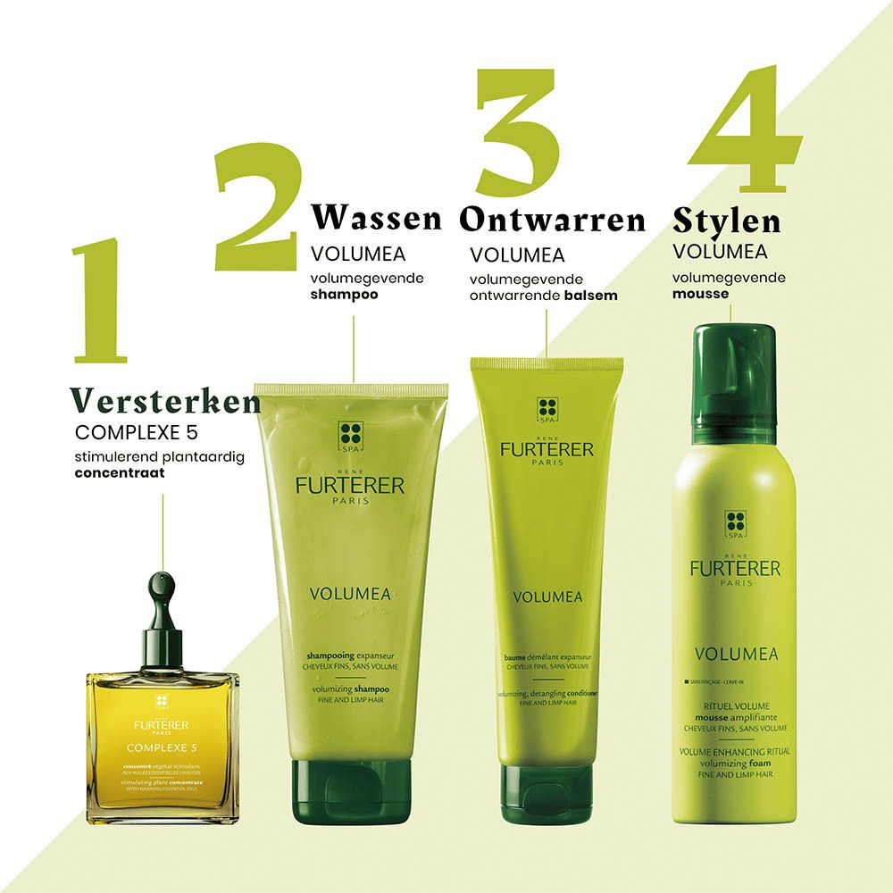 Rene Furterer Volumizing shampoo, conditioner en mousse voor meer volume.