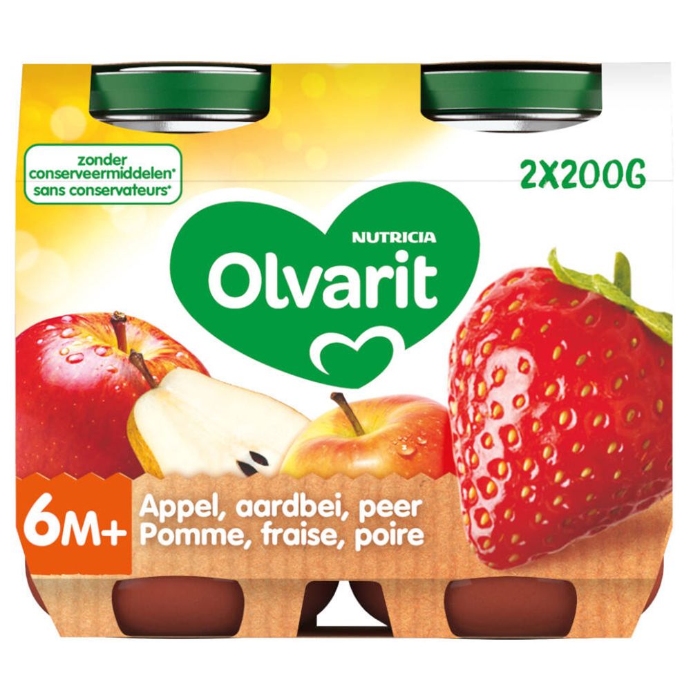 Olvarit Nourriture Bébé Compote Pomme - Fraise - Poire dès 6 Mois