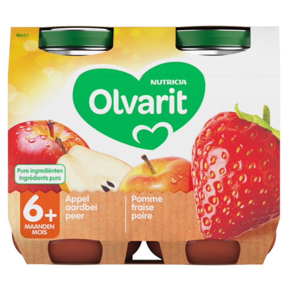 Olvarit Nourriture Bébé Compote Pomme - Fraise - Poire dès 6 Mois