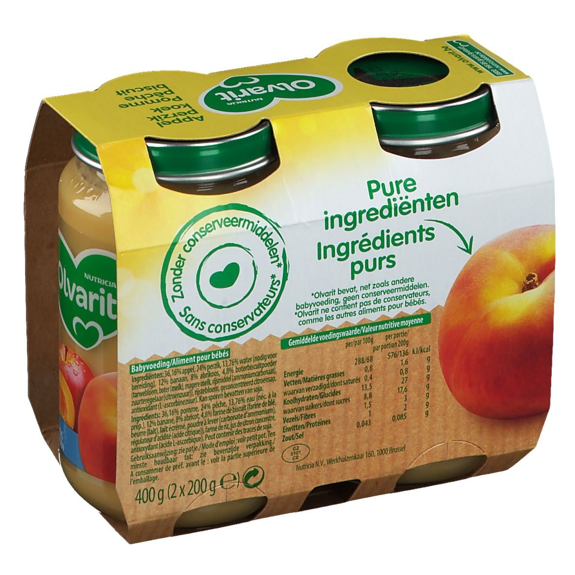 Olvarit | Fruitpap | Babyvoeding Vanaf 8 Maanden | Appel Perzik Koek