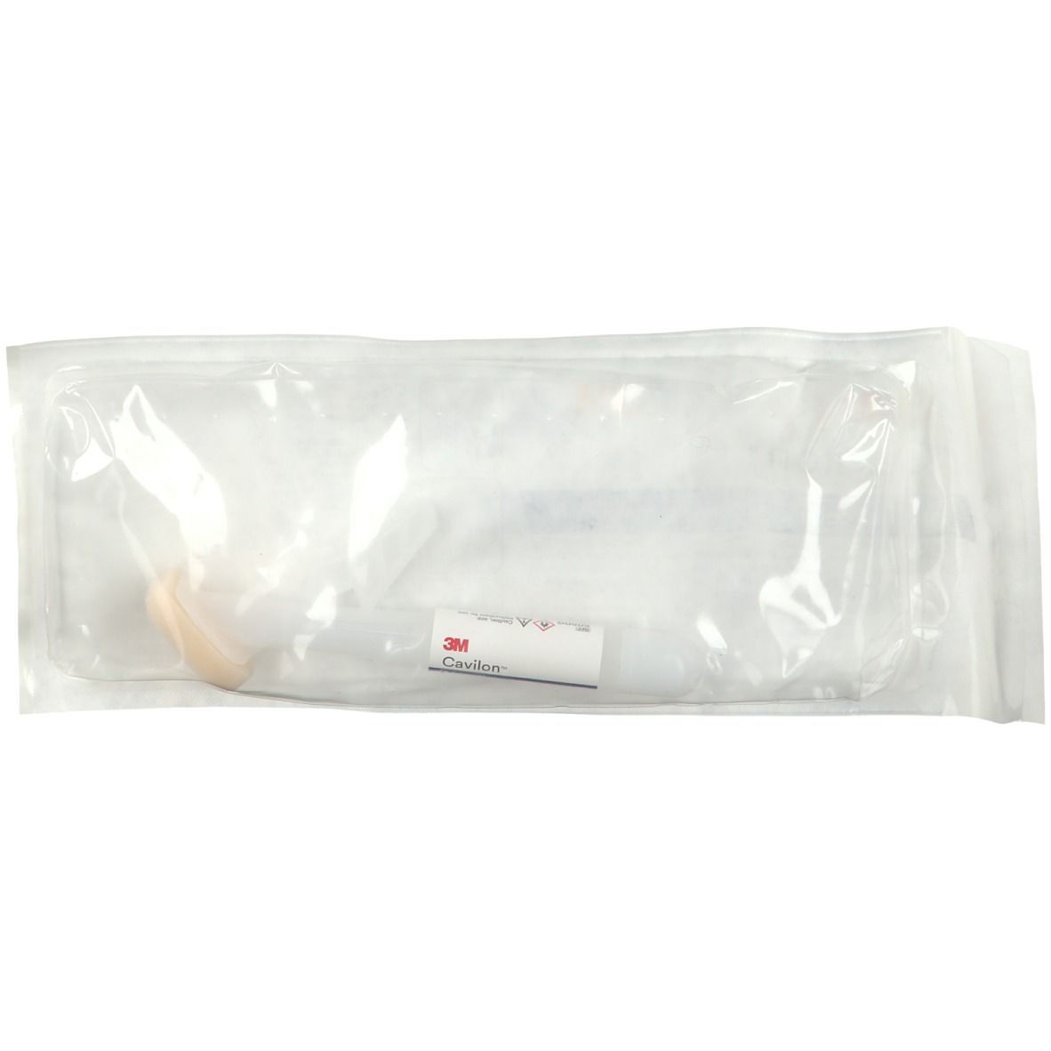 Verpakking van 3M Cavilon Advanced Skin Protectant. Product zichtbaar in transparante verpakking. 3M-logo.