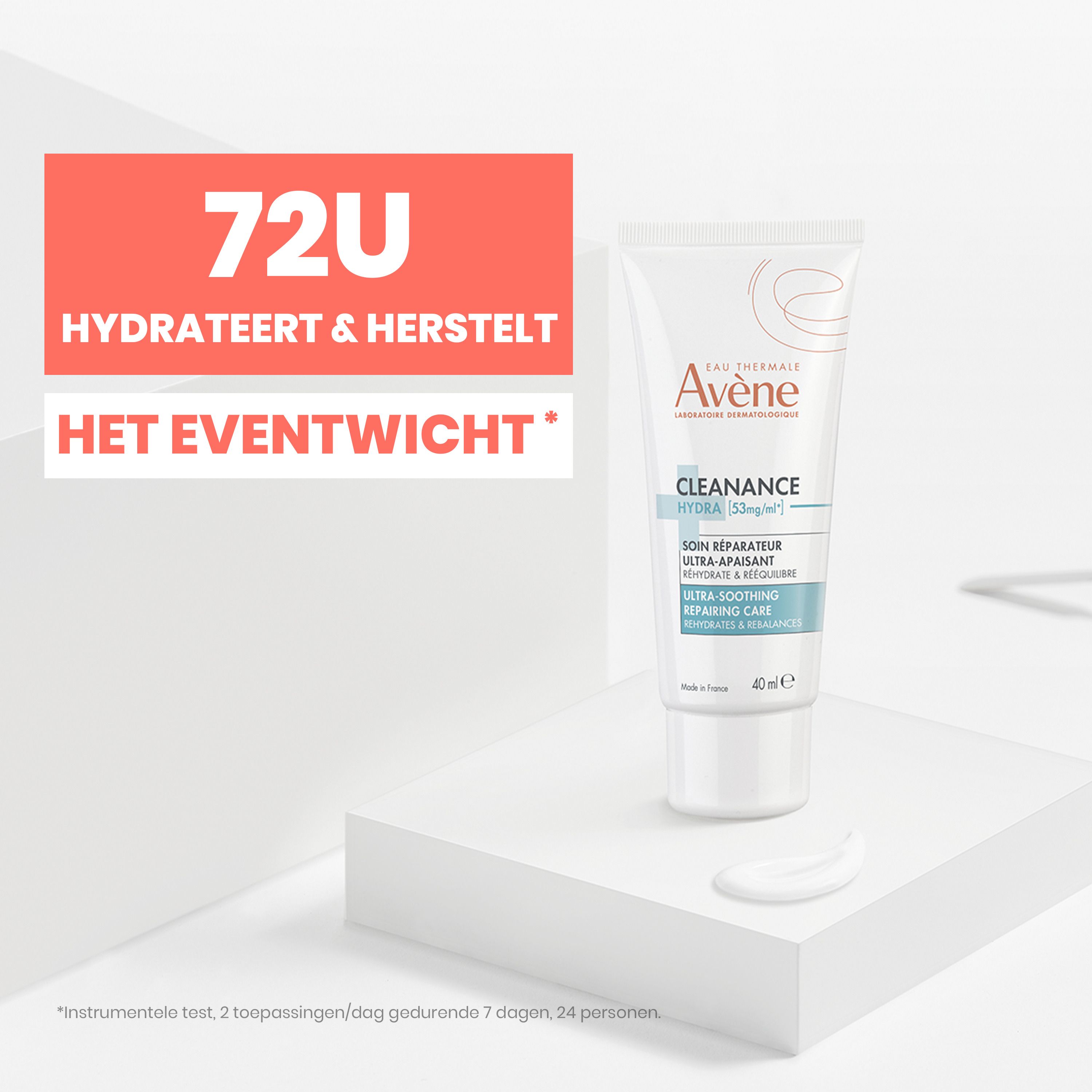 Voorkant van het doosje Avène Cleanance Hydra verzachtende crème met productnaam en details.