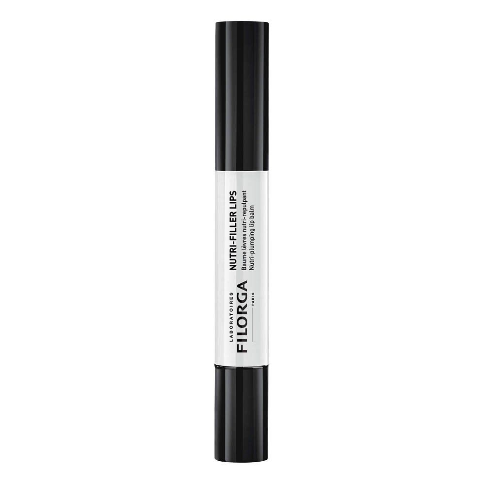 Zwarte lippenbalsem met zwarte dop. Opschrift: NUTRI-FILLER LIPS, FILORGA.