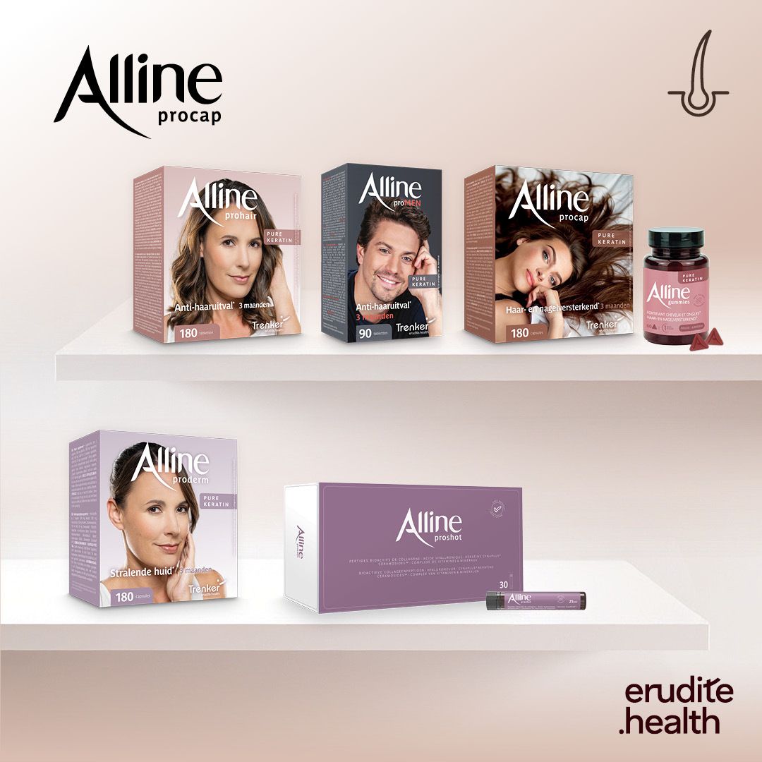Alline procap verpakking voor haargroei met afbeelding van vrouw en Nederlandse tekst.