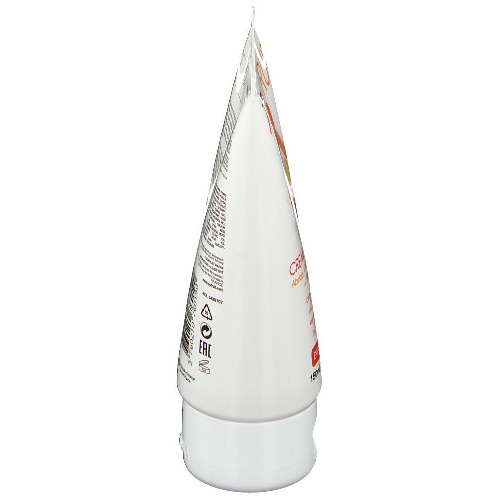 Witte tube, zijaanzicht. Tekst: Crème Bodydoux. Meertalige informatie.