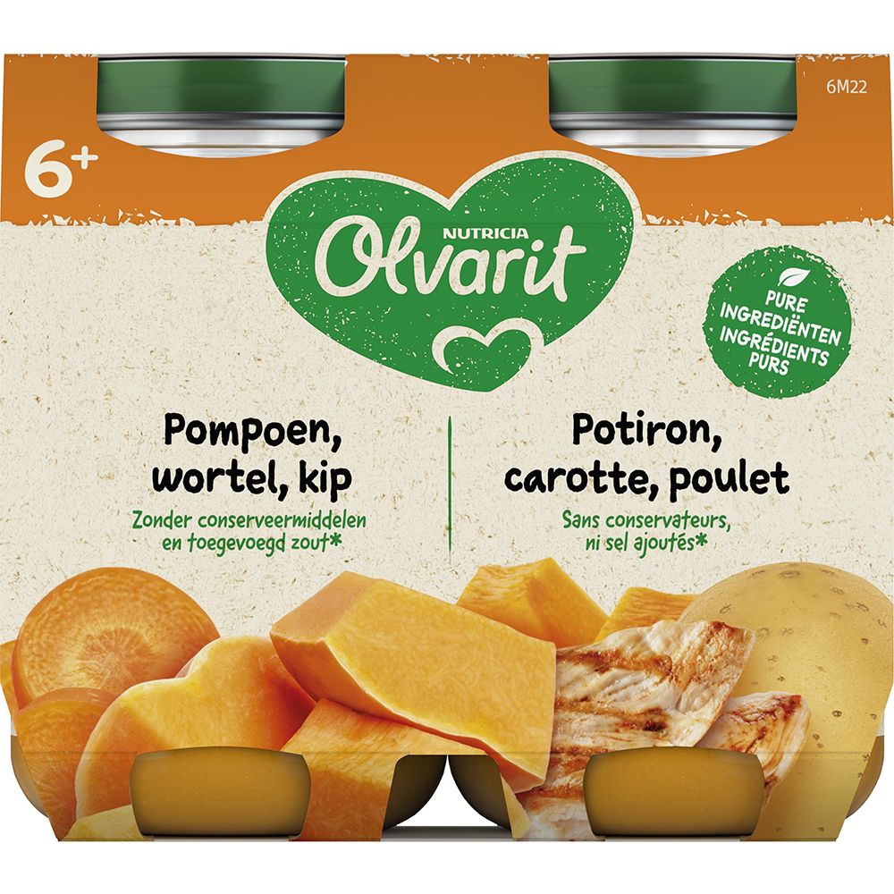 Olvarit | Groentepap | Babyvoeding Vanaf 6 Maanden | Kip Pompoen Wortel