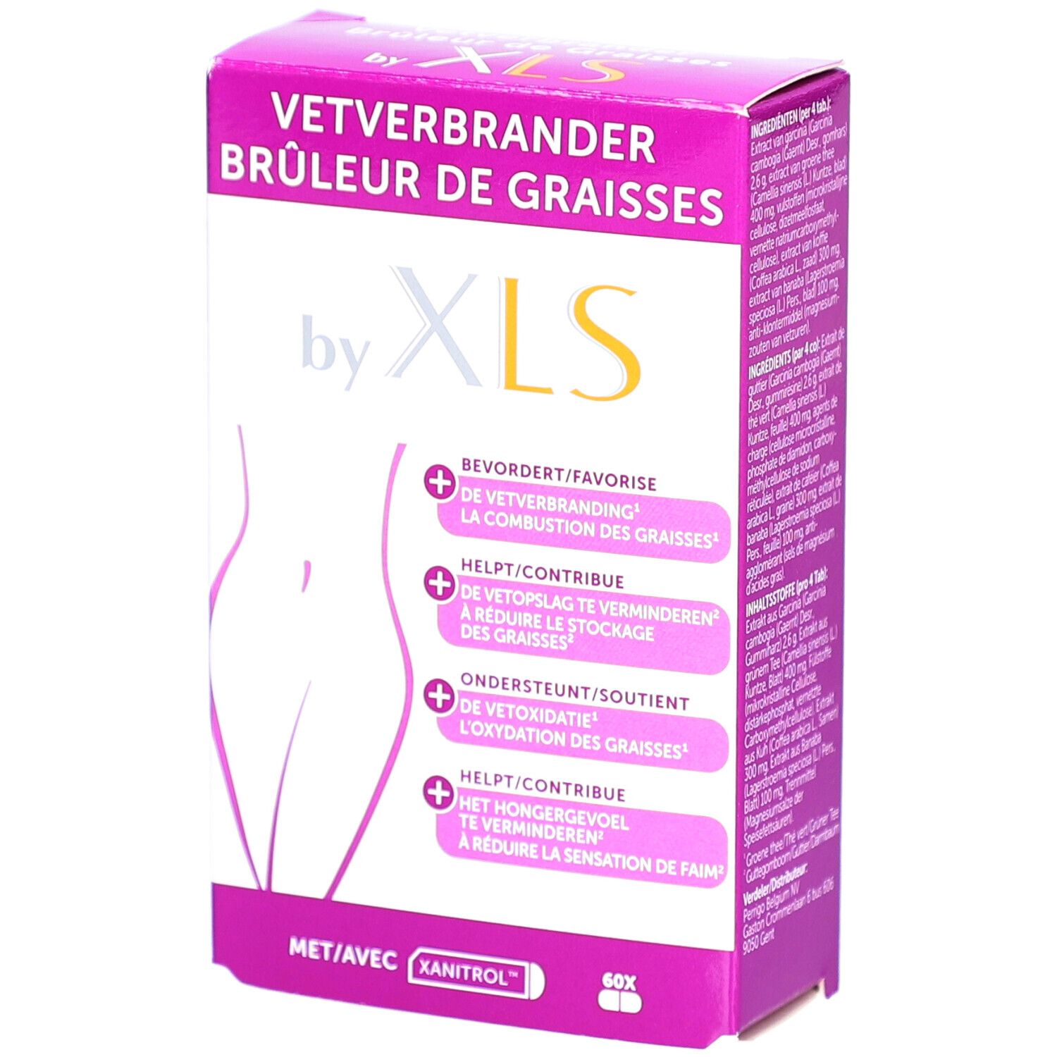 Boîte de XLS Cure Bûleur De Graisses. Emballage rose et blanc avec nom du produit et silhouette féminine.