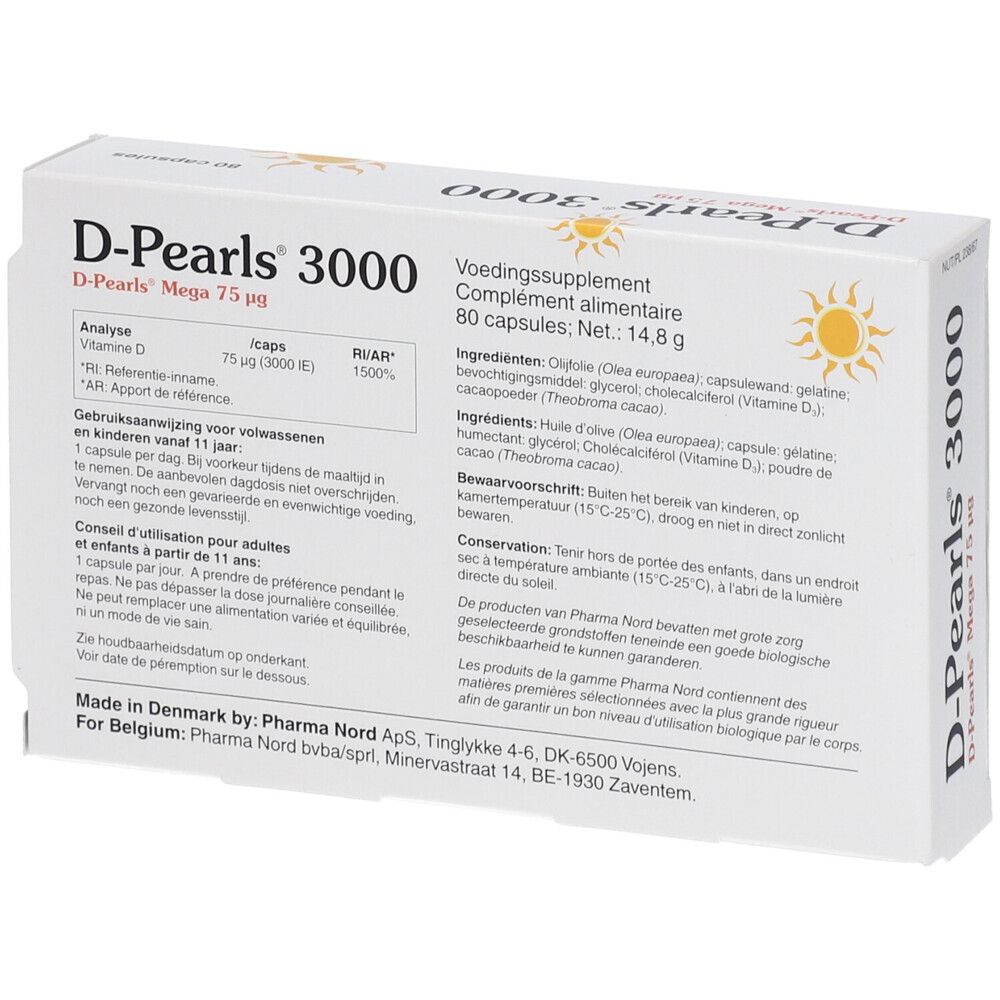 Pharma Nord D-Pearls 3000 | vitamine D | Immunité + Os & dents