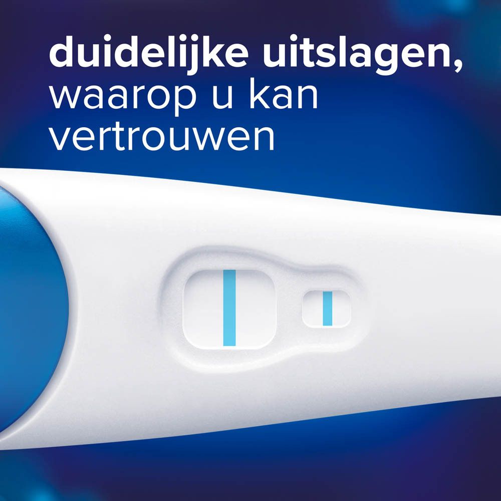 Close-up van de zwangerschapstest. Blauwe en witte elementen.