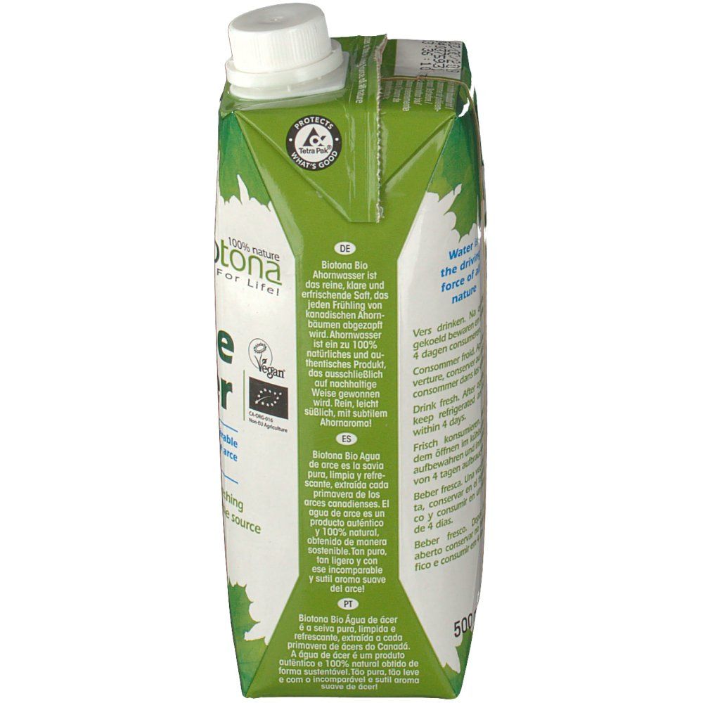 Dos de l'emballage avec texte en allemand, français, italien et néerlandais. Contient des informations sur le produit.