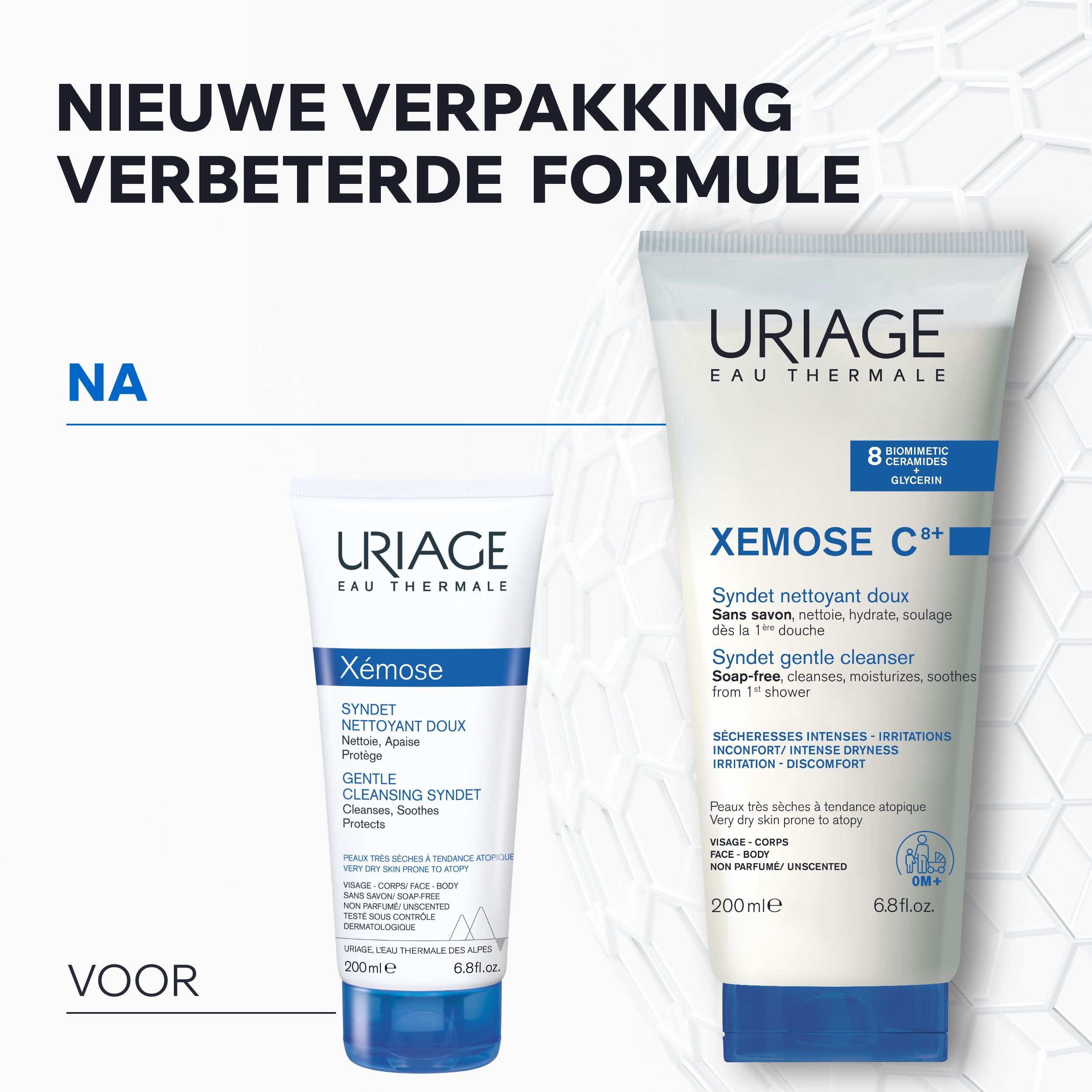 Tube Uriage Xemose C+ Syndet. Blauwe dop. Nederlandse tekst.