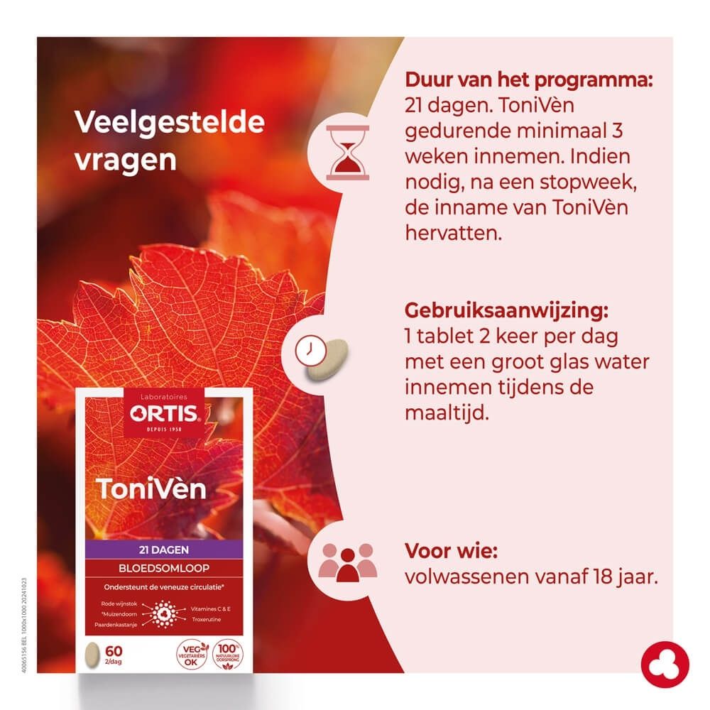 Ortis Tonivèn: 60 capsules voor de aderen. Met plantenextracten en vitaminen.
