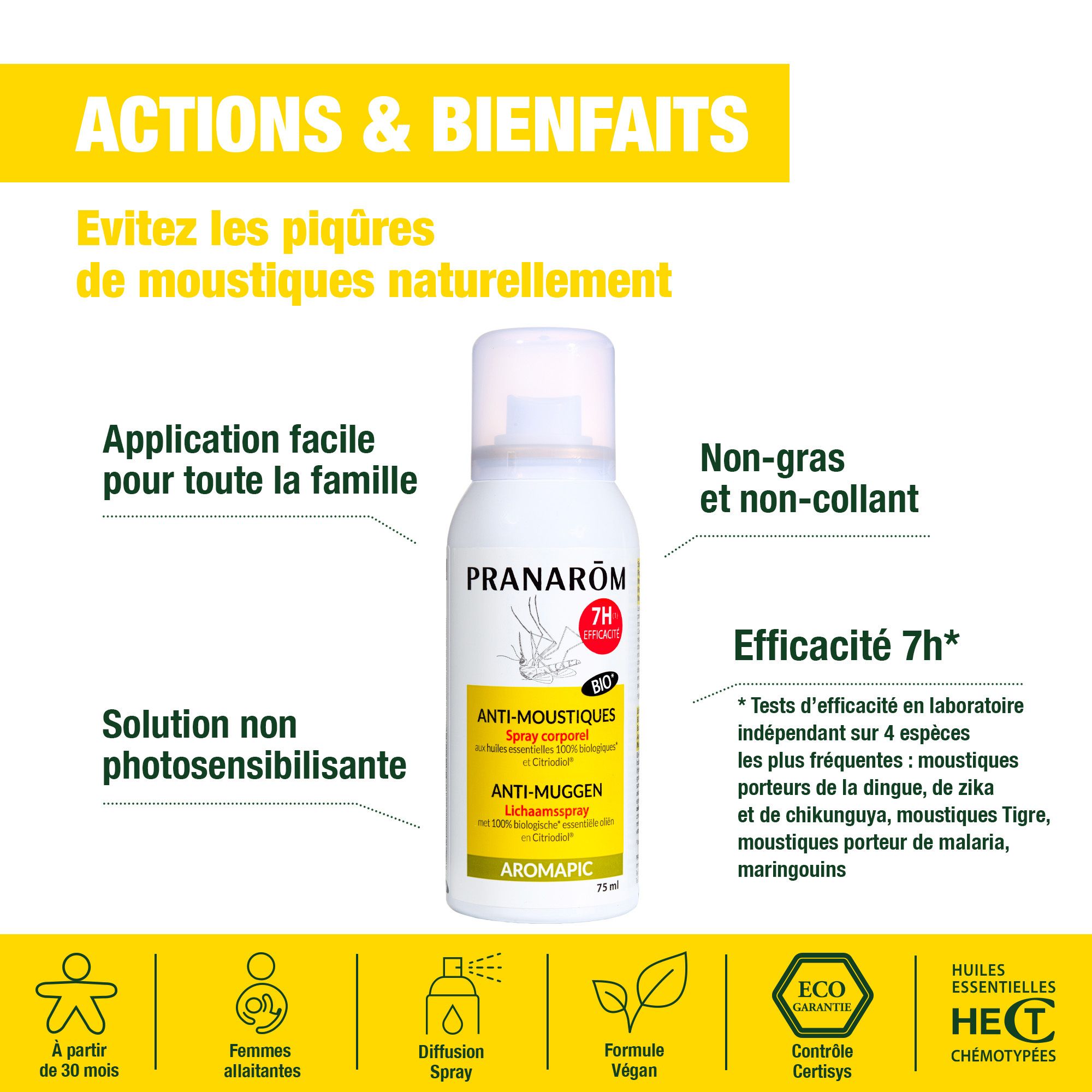 Pranarôm Aromapic Spray Corporel Anti-Moustiques Bio