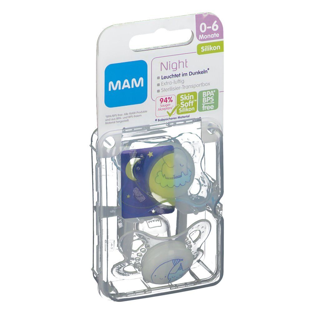 Mam Fopspeen Nacht Silicoon Jongen 0-6Maanden