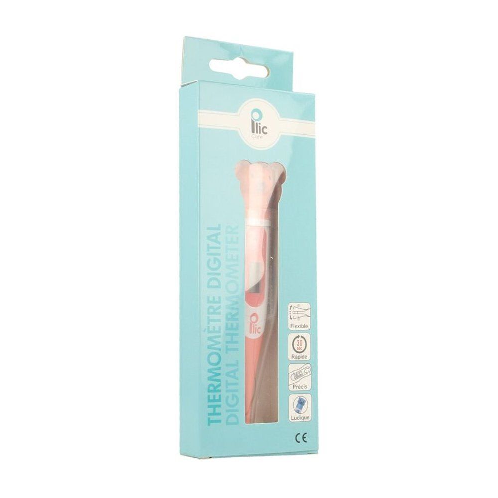 Thermomètre numérique dans son emballage. Thermomètre rouge avec manche blanc. Embout flexible, mesure rapide, précis.