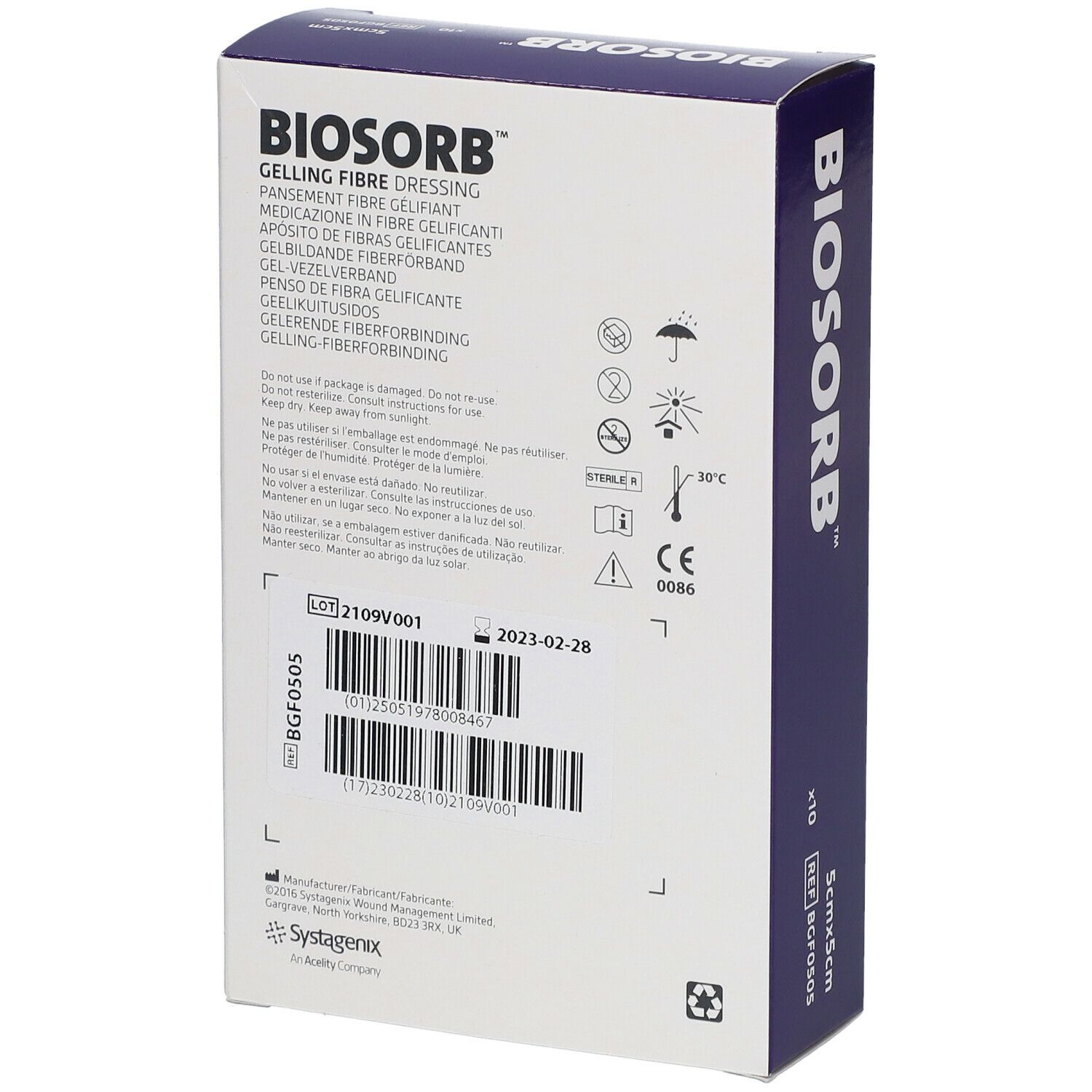Biosorb Pansement De Fibre Avec Gel 5x5 cm BGF0505