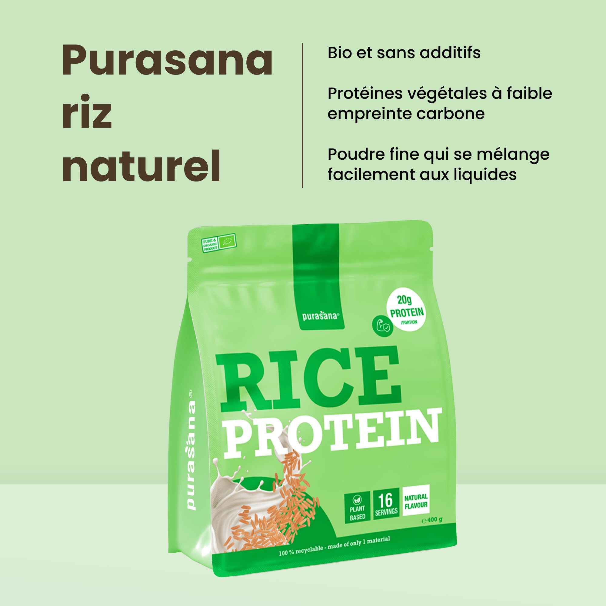 Profil d'acides aminés de la protéine de riz Purasana.