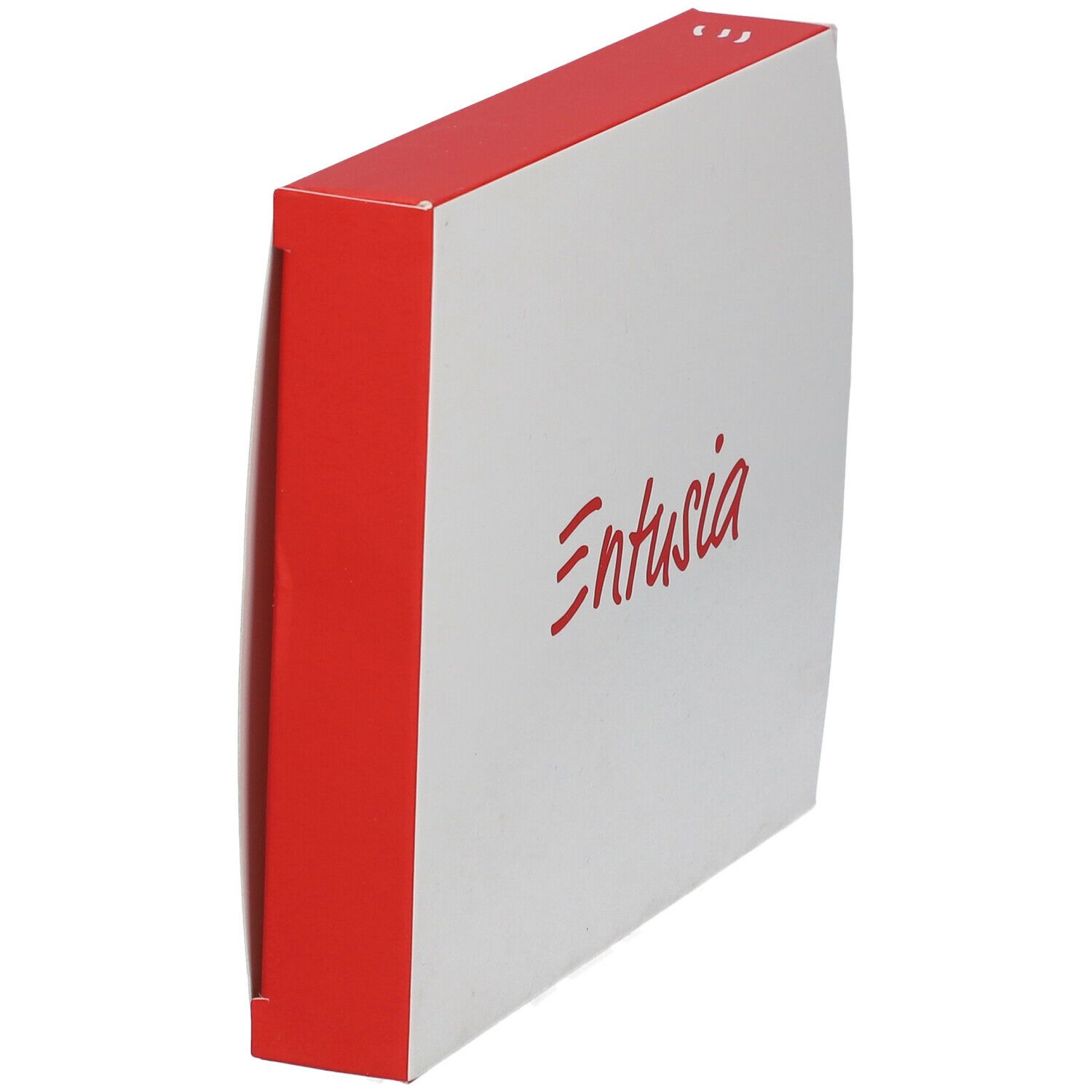 Witte verpakking met rode rand. Rode tekst 'Entusia'.