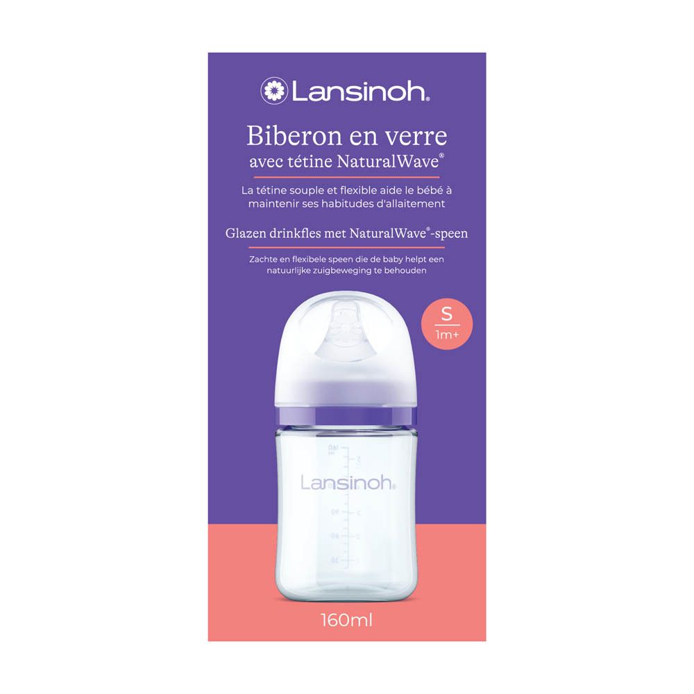 Biberon Lansinoh en verre avec tétine NaturalWave, 160ml, taille S.