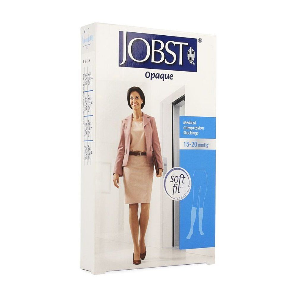 Verpakking compressiekousen Jobst Opaque Softfit. Illustratie van vrouw.