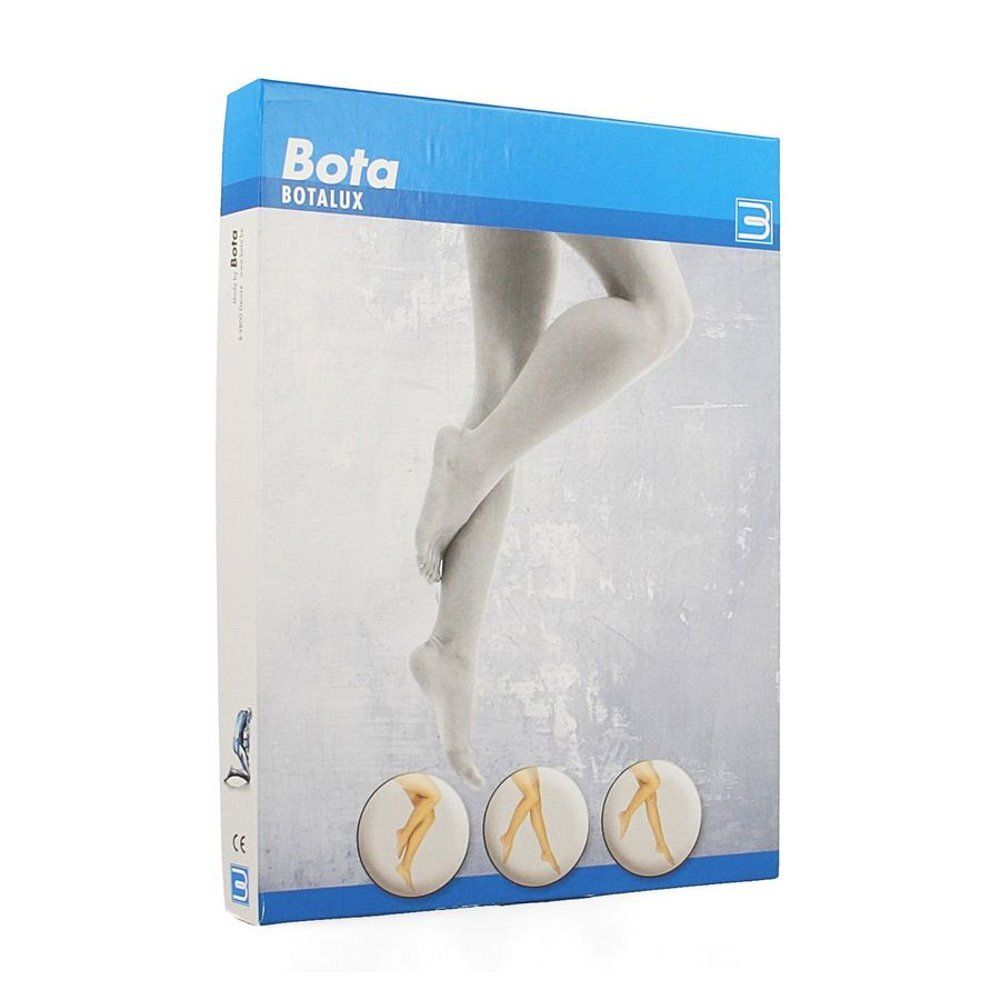 Verpakking van Bota Botalux panty. Vrouw met panty afgebeeld. Logo en productnaam.
