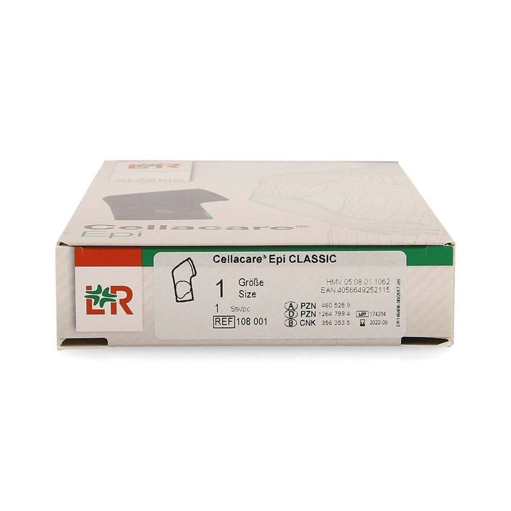 Cellacare Epi Classic verpakking. Bevat een bandage. Opschrift: Maat 1, 21-23 cm. Logo L&R. PZN-nummers.