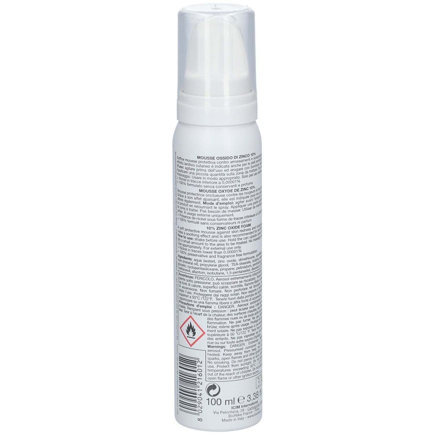 BioNike Tridrerm Zeta Mousse Oxyde de Zinc 10 %