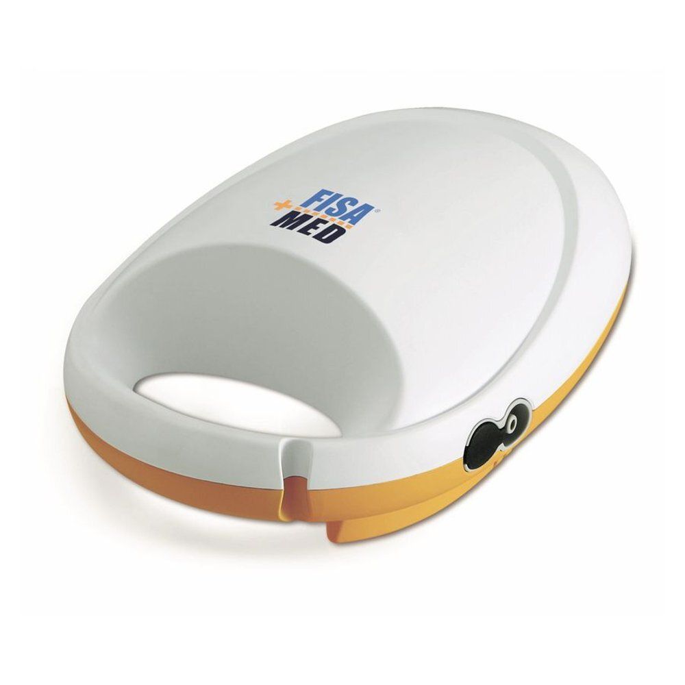 Appareil médical blanc et jaune avec poignée et commandes. Inscription : FISA MED.